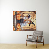 Tenture Cute automne Halloween Kittens en costumes Citroui (En situation (horizontale))