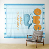 Tenture Cute Baby Blue Whale 1st Birthday Backdrop (En situation (horizontale))