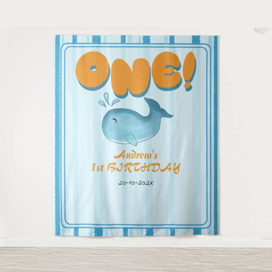 Tenture Cute Baby Blue Whale 1st Birthday Backdrop (Devant)