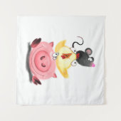 Tenture Cute Best Friends Piggy Chick and Mouse - Dessin (Devant (Horizontal))