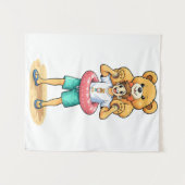 Tenture Cute Cartoon Man with Giant Teddy Bear Summer Fun (Devant (Horizontal))