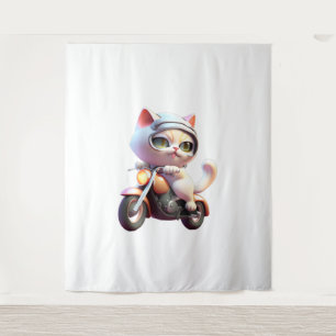 Tenture CUTE CAT chevauchant une motocyclette classique T-