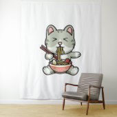 Tenture Cute chat mangeant des nouilles soba dessin icône  (En situation)