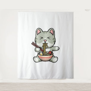 Tenture Cute chat mangeant des nouilles soba dessin icône 