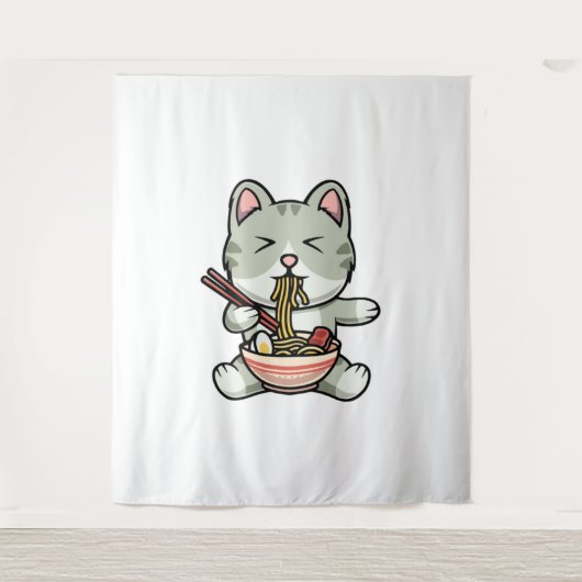 Tenture Cute chat mangeant des nouilles soba dessin icône  (Devant)