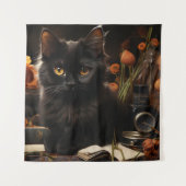 Tenture Cute Chat noir et Fleurs (Devant)