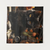 Tenture Cute Chat noir et Fleurs (Devant (Horizontal))