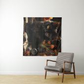 Tenture Cute Chat noir et Fleurs (En situation (horizontale))