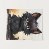 Tenture Cute Chat noir et Fleurs (Devant (Horizontal))