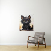 Tenture Cute Chat noir et Fleurs (En situation)