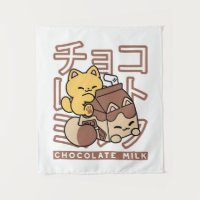 Cute Chat Riding Chocolat Lait Carton Kawaii Art