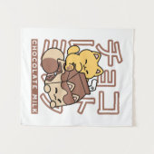 Tenture Cute Chat Riding Chocolat Lait Carton Kawaii Art (Devant (Horizontal))