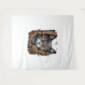 Tenture Cute chaton regarde du tissu déchiré - Chats T-shi (Devant (Horizontal))