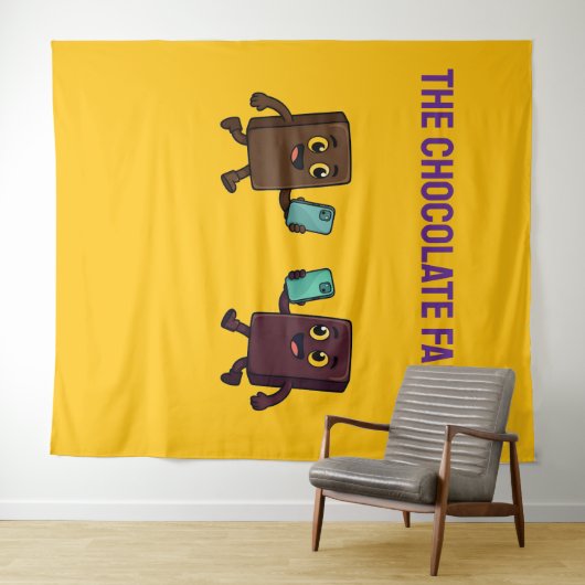 Tenture Cute Chocolate Bar with Phone Funny Tapestry (En situation (horizontale))