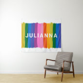 Tenture Cute Coloré Fun Rainbow Stripes Personnalisé (En situation (horizontale))