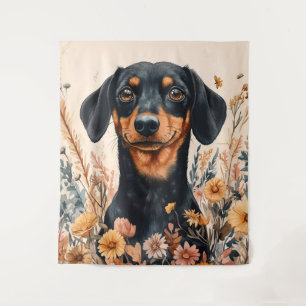Tenture Cute Dachshund avec peinture Fleur sauvage