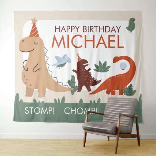 Tenture Cute Dinosaur Anniversaire Photo Booth Backdrop (En situation (horizontale))