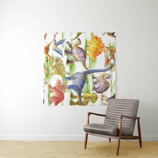 Tenture Cute Dinosaures Aquarelle Art sans fil (En situation (horizontale))