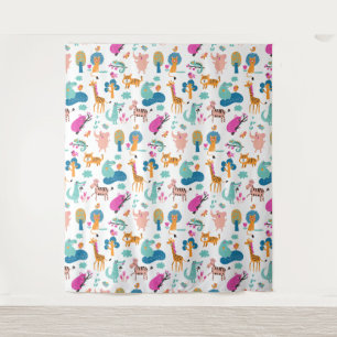 Tenture Cute et colorée Jungle Animaux Motif