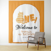 Tenture Cute Fat Orange Cat 1st Birthday Backdrop (En situation)