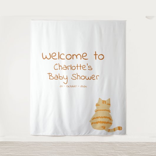 Tenture Cute Fat Orange Cat Baby Shower Photo Backdrop (Devant)