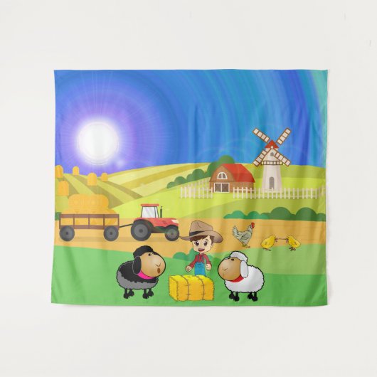 Tenture Cute ferme, moutons et poussins (Devant (Horizontal))