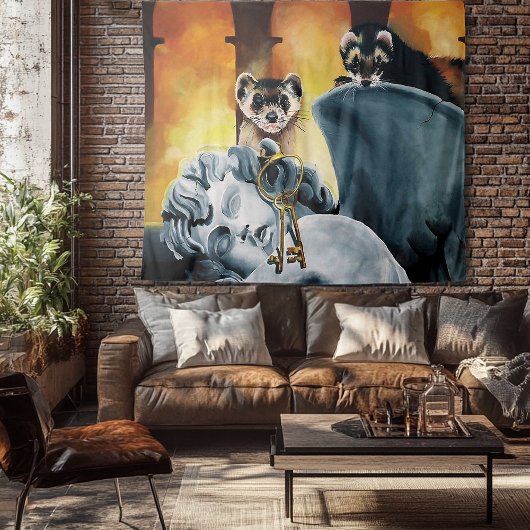 Tenture Cute Ferret Keys Cherub