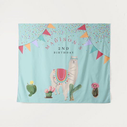 Tenture Cute Fiesta Lama et Cactus Anniversaire Enfants (Devant (Horizontal))