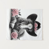 Tenture Cute Foal Cheval aux fleurs roses (Devant (Horizontal))