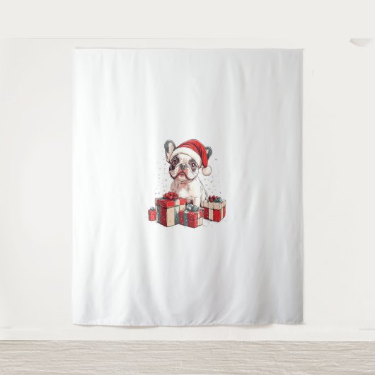 Tenture Cute Frenchie Santa Hat Funny Noël French Bul (Devant)