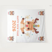 Tenture cute funny reindeer happy new year party backdrop (Devant (Horizontal))