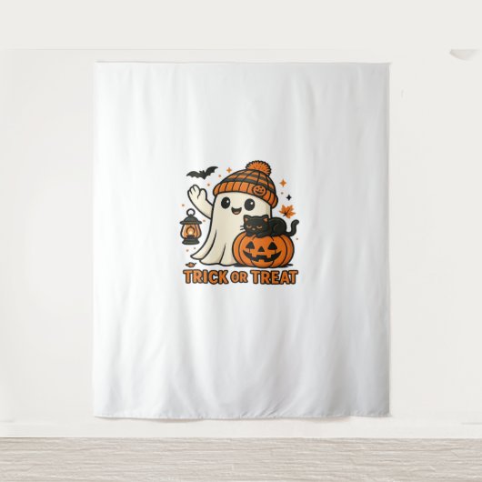 Tenture Cute Ghost Chat Éffrayant Halloween Kitten Magique (Devant)