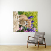 Tenture Cute Ginger Chat Kitten dans un jardin fleuri Phot (En situation (horizontale))