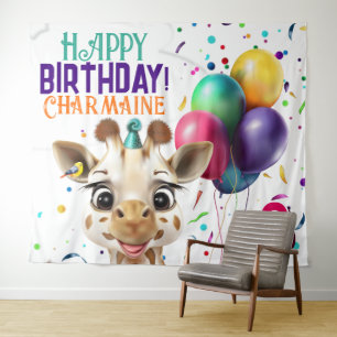 Tenture Cute Giraffe Colorful Confetti Anniversaire de enf