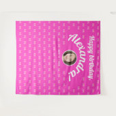 Tenture Cute Girly Hot Pink Bow Motif Photo Anniversaire B (Devant (Horizontal))
