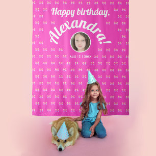 Tenture Cute Girly Hot Pink Bow Motif Photo Anniversaire B