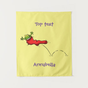 Tenture Cute grenouille dans une chaussette rouge saut de