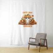 Tenture Cute Halloween Chat avec Citrouilles - Kawaii Éffr (En situation)