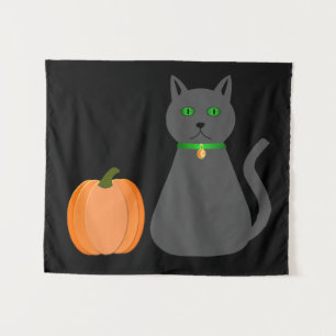 Tenture Cute Halloween Chat et Citrouille