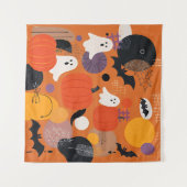 Tenture Cute Halloween Pumpkins and Ghosts (Devant (Horizontal))
