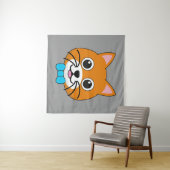 Tenture Cute Happy Ginger Cat avec Papillon (En situation (horizontale))