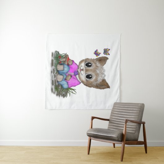Tenture Cute Kitty Chat et Papillon (En situation (horizontale))
