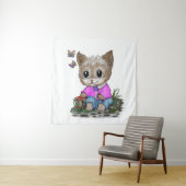 Tenture Cute Kitty Chat et Papillon (En situation)