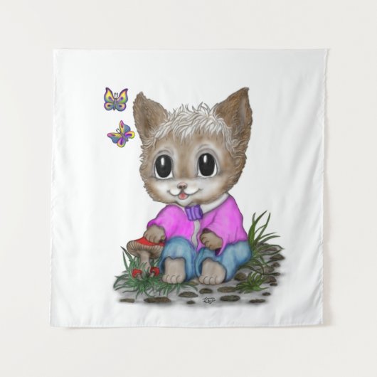 Tenture Cute Kitty Chat et Papillon (Devant)