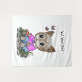 Tenture Cute Kitty Chat et Papillon (Devant (Horizontal))