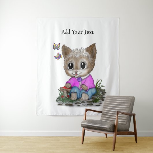 Tenture Cute Kitty Chat et Papillon (En situation)