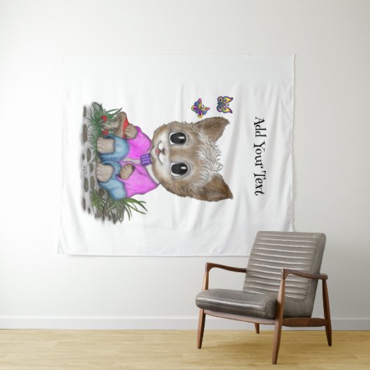 Tenture Cute Kitty Chat et Papillon (En situation (horizontale))