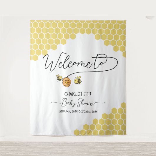 Tenture Cute Little Bees Honeycomb Baby shower fond (Devant)