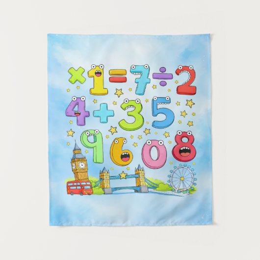 Tenture Cute Maths Numbers City Poster for Kids (Devant)