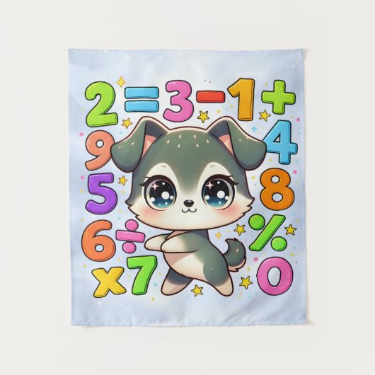 Tenture Cute Maths Puppy Numbers Poster for Kids (Devant)